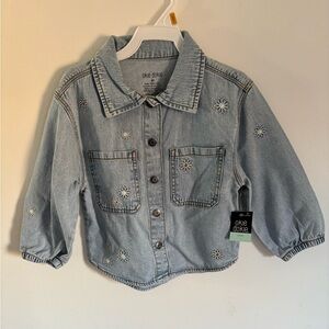 Okie Dokie Light Blue Jean Jacket with Floral Embroidery